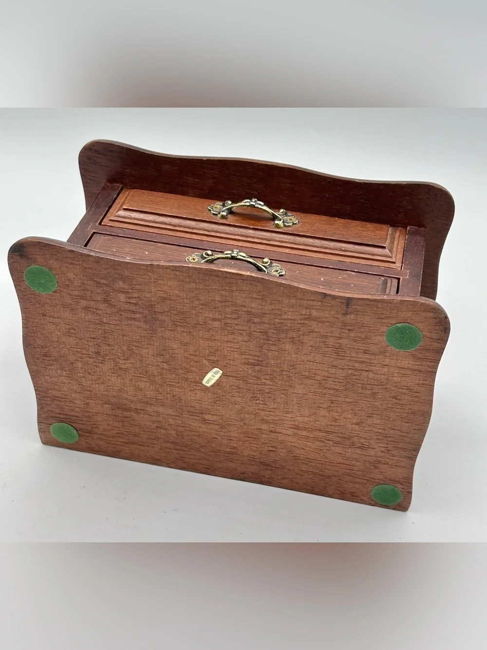 Vintage Wooden Jewelry Box 2 Drawers Ring Organizer 7.5